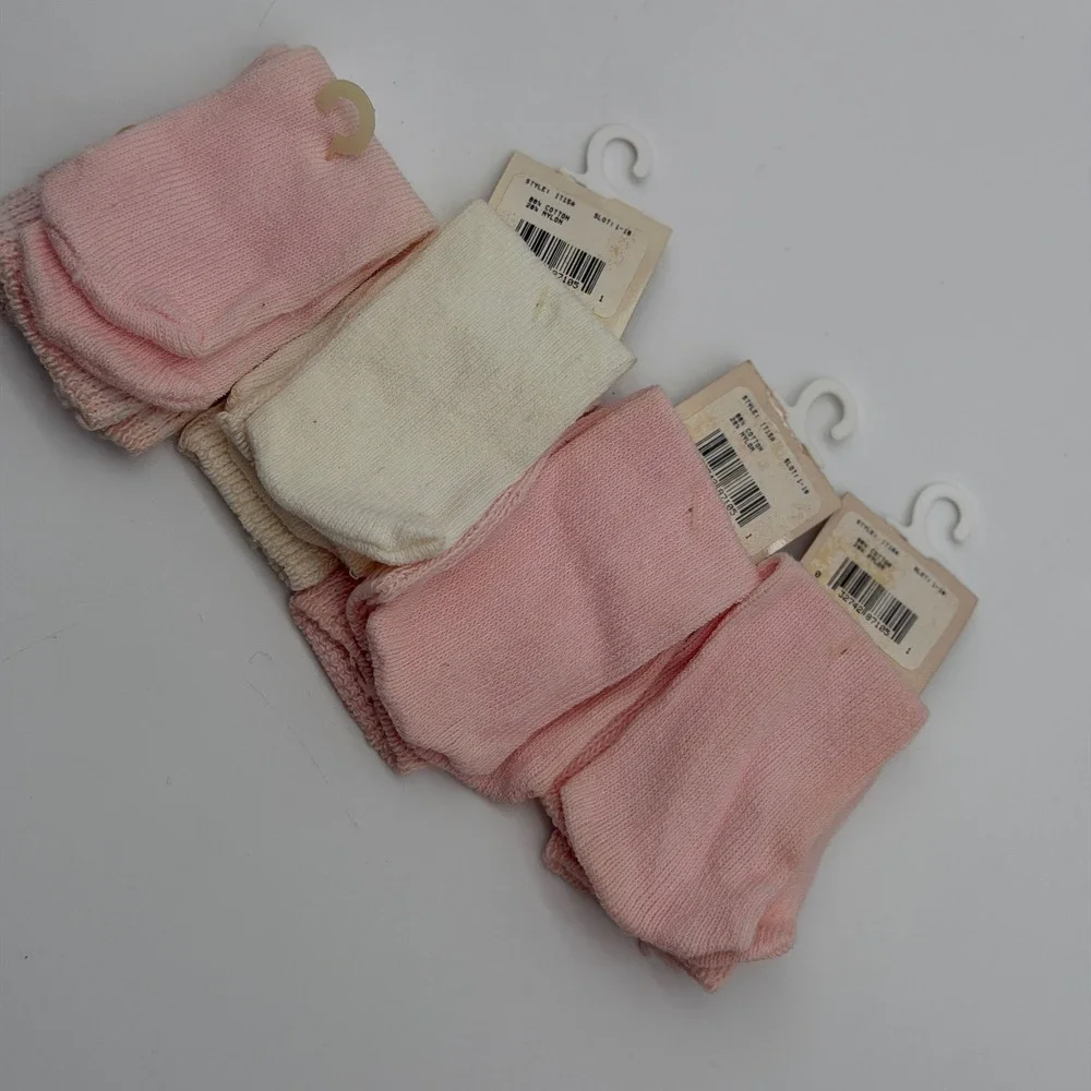 Vintage Little Fashion Kids Socks 4 Pairs Pink Cream Cotton Blend New 1118A